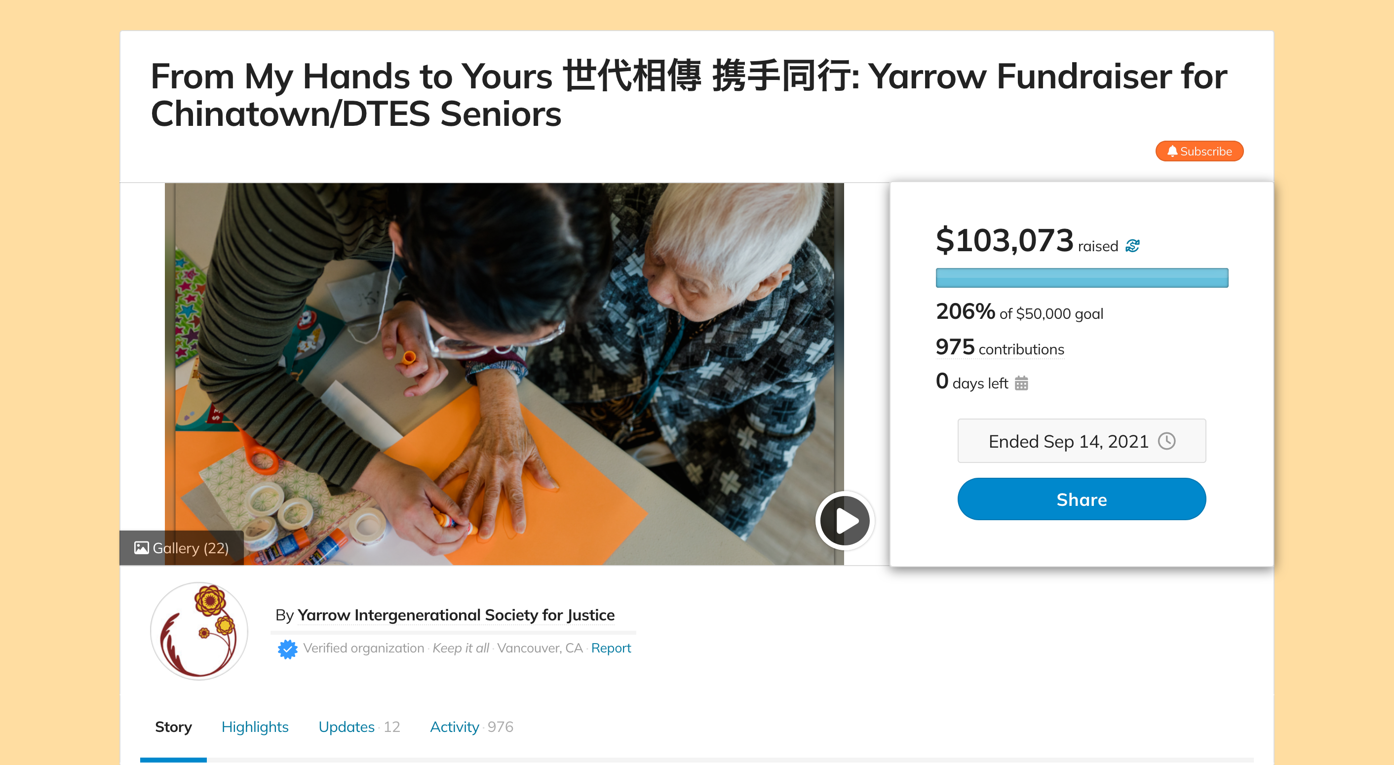Yarrow Society Covid-19 Fundraiser